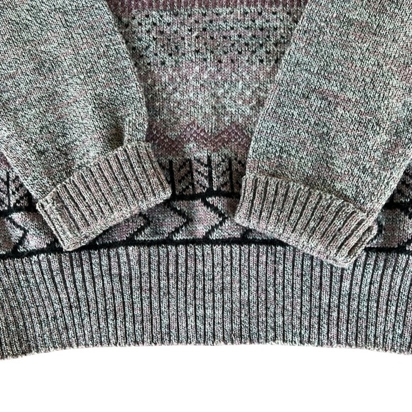 VTG Alexxus Exclusive Knit Grandpa Sweater Purple Geometric Fair Isle XL Taiwan - Picture 7 of 11